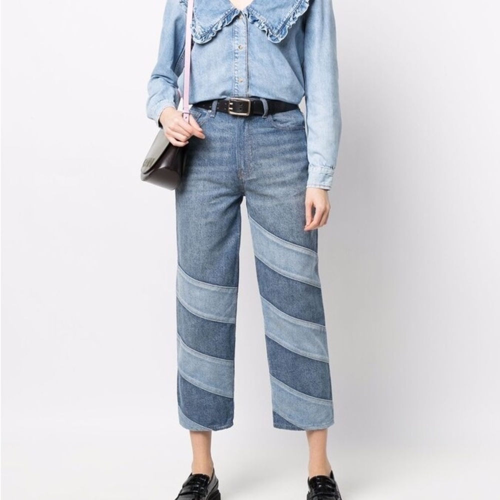LIKE NEW Ganni Denim Diagonal Striped Cropped Misy Jeans